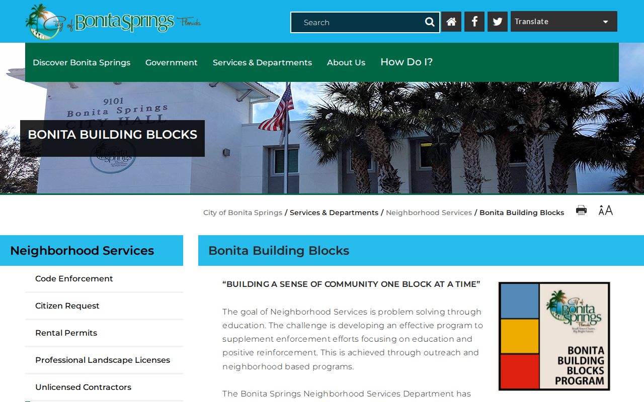 Bonita Building Blocks page for neighborhood outreach in Bonita Springs